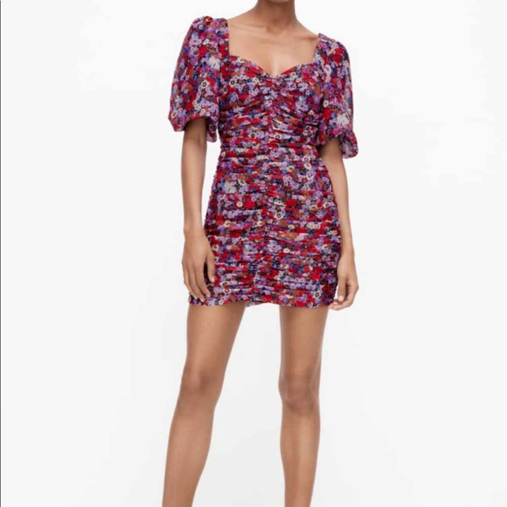 Zara Floral Printed Dress with Draping